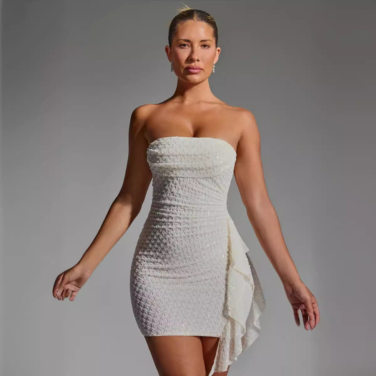 Stitching Tied Sexy Bandeau Short Skirt Sheath Dress