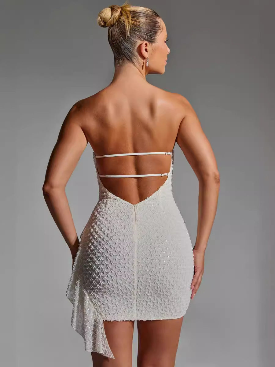 Stitching Tied Sexy Bandeau Short Skirt Sheath Dress