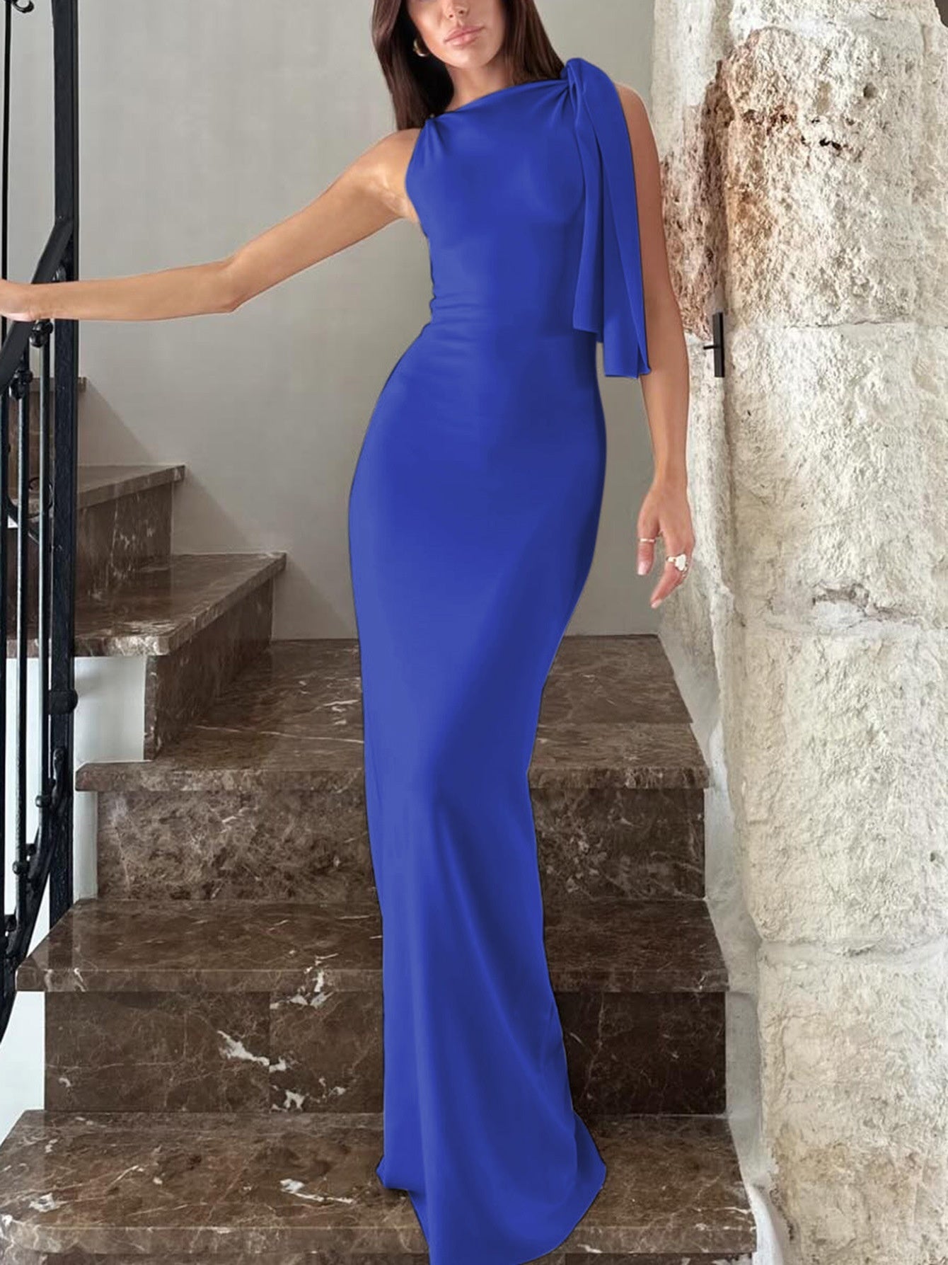 One-shoulder Ribbon Long Dress