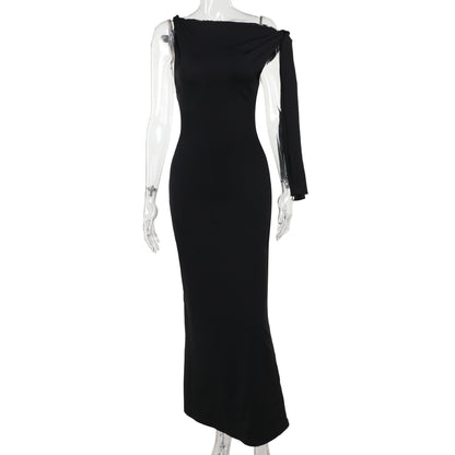One-shoulder Ribbon Long Dress