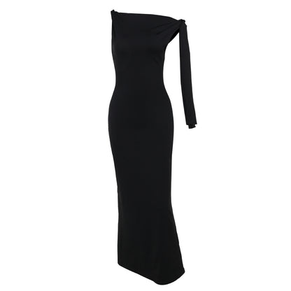 One-shoulder Ribbon Long Dress