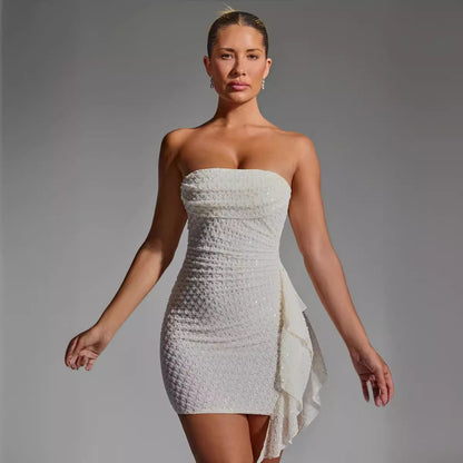 Stitching Tied Sexy Bandeau Short Skirt Sheath Dress