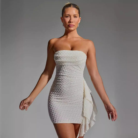 Stitching Tied Sexy Bandeau Short Skirt Sheath Dress