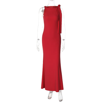One-shoulder Ribbon Long Dress