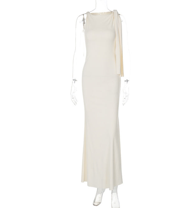 One-shoulder Ribbon Long Dress