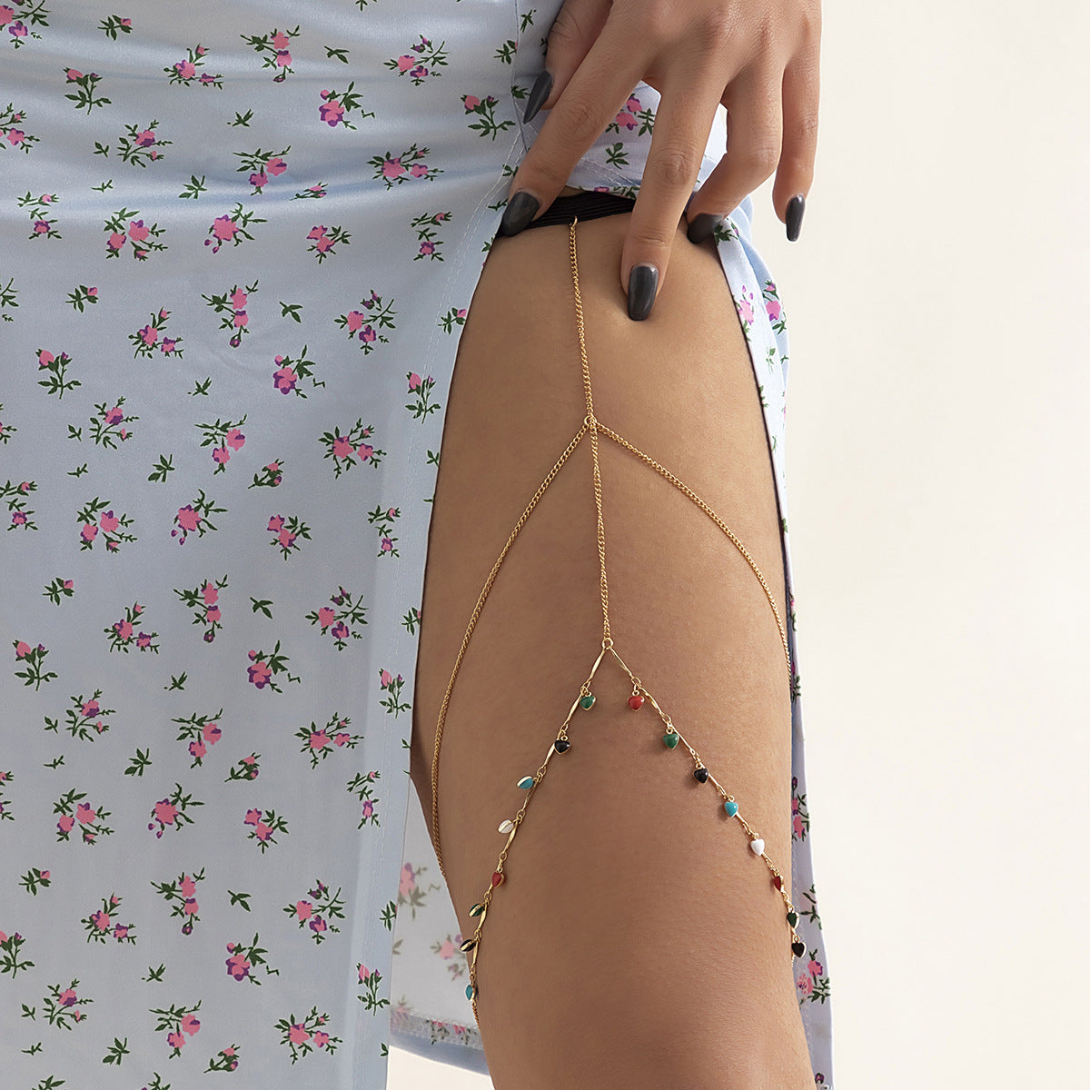Simple Geometric Star Rhinestone Tassel Thigh Chain